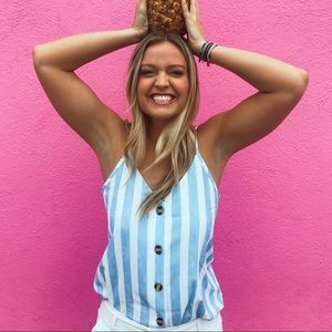 Blue and white striped tank